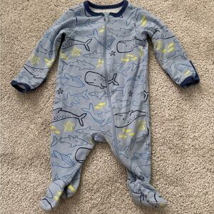Blue Shark & Sea Life Printed Baby One-Piece Footed Pajamas